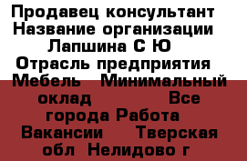 Продавец-консультант › Название организации ­ Лапшина С.Ю. › Отрасль предприятия ­ Мебель › Минимальный оклад ­ 45 000 - Все города Работа » Вакансии   . Тверская обл.,Нелидово г.